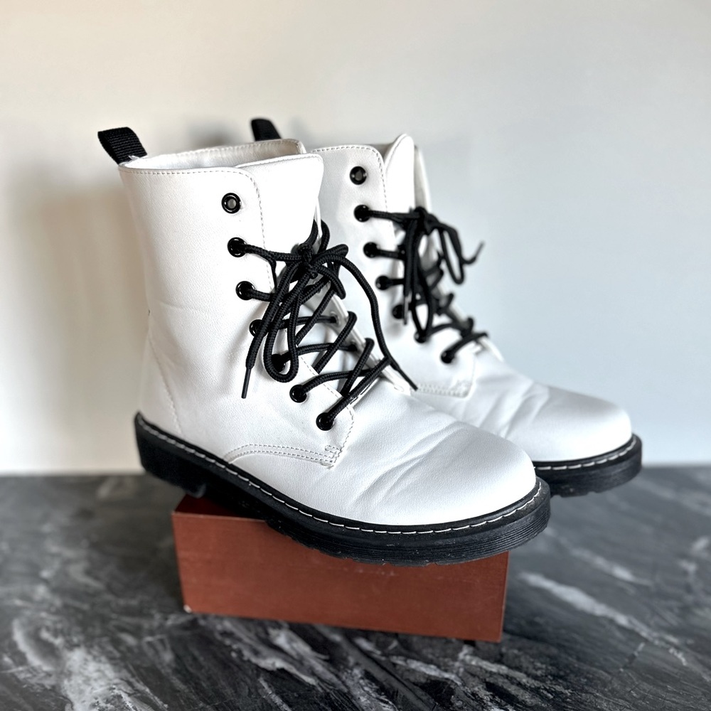 White Combat Boots - Size 7
